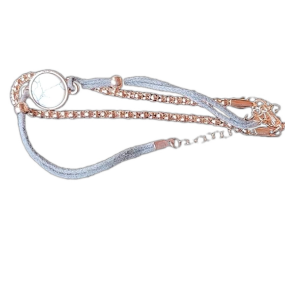 Rose Gold Tone & Gray Double Strand Bracelet - Picture 2 of 3